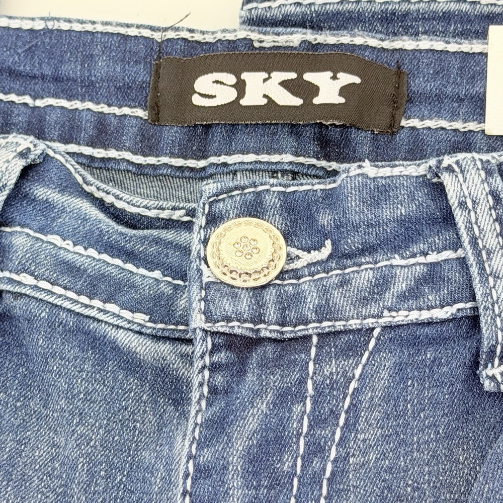 SKY Premium Collection Supersoft Flare Jeans Womens 11/12 Blue Rhinestone Cross - Picture 4 of 8
